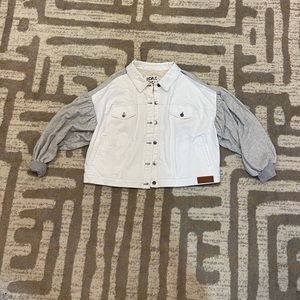 Peace Love World white and grey denim jacket